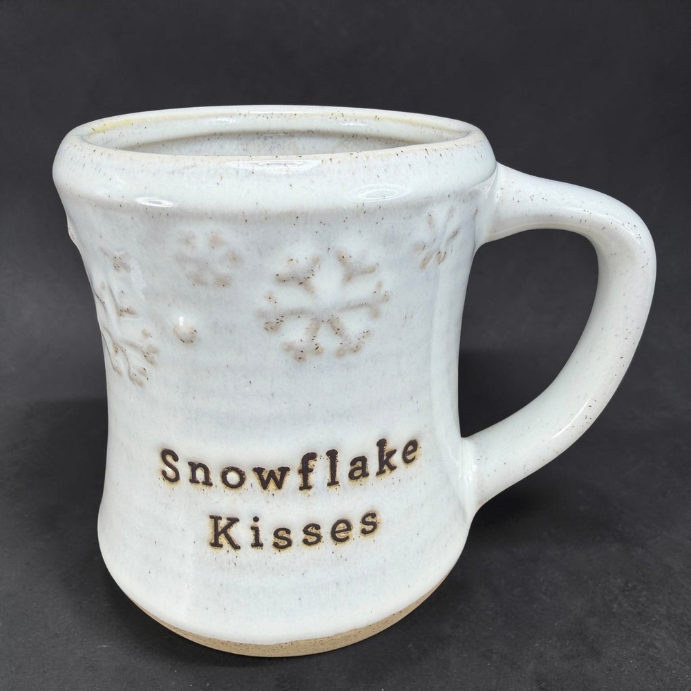 Demdaco Snowflake Kisses Coffee Mug White Speckled Ceramic Winter Snowflake Cup